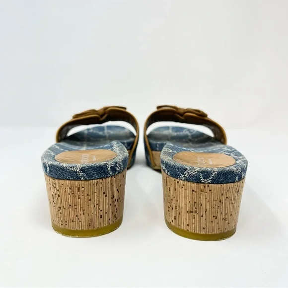 Gucci Vintage 90s Y2K Interlocking GG Logo Sandals Slides Heels Denim Blue 38 8 - Picture 9 of 11